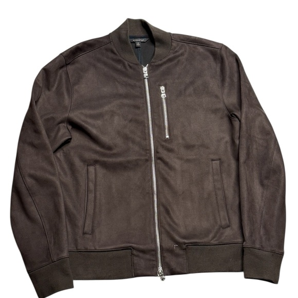 Banana Republic Faux Suede Chocolate Brown Bomber Jacket Men’s Medium - Picture 3 of 14